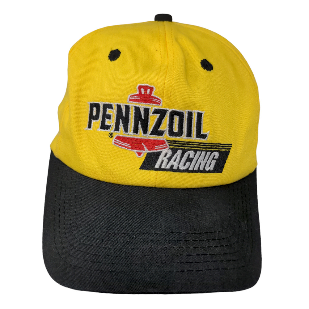 Pennzoil Racing Men's Slideback Hat Yellow Black Signed Autographed Vintage USA